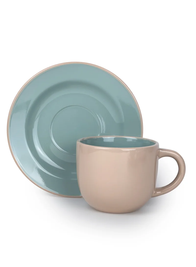 Shallow Moire 4-Piece Tea Cup & Saucer Set 220ml - Two Tone | Kitchen Dinnerware, Ceramic, Stoneware