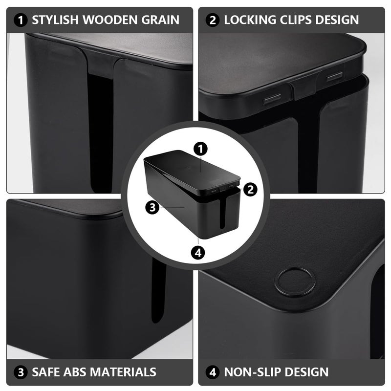 TuweChen Cable Management Box - Large Cable Organizer Box to Hide Wires & Power Strips, TV & Desk Computer Wires, Cord Organizer Box for Home & Office, Black - Image 3