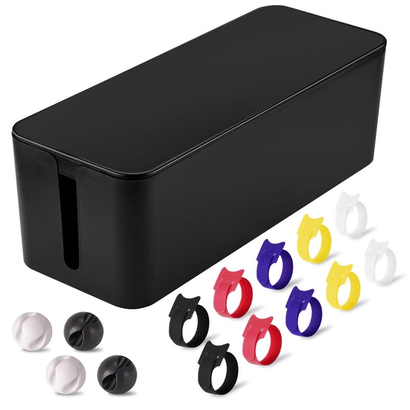 TuweChen Cable Management Box - Large Cable Organizer Box to Hide Wires & Power Strips, TV & Desk Computer Wires, Cord Organizer Box for Home & Office, Black - Image 1