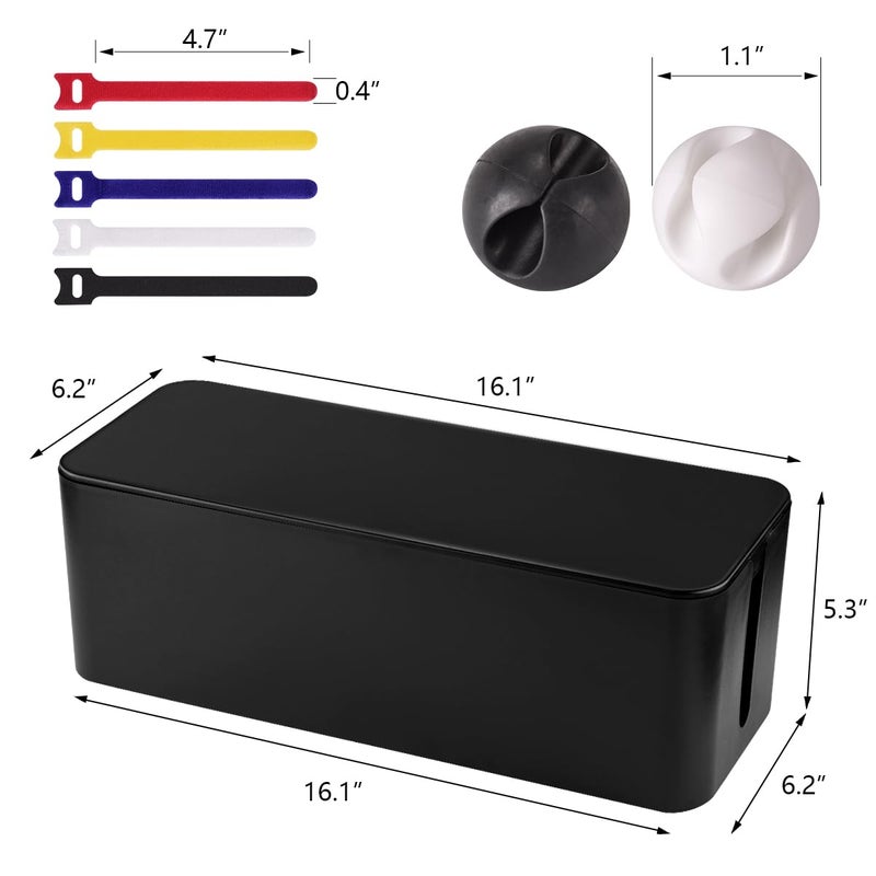 TuweChen Cable Management Box - Large Cable Organizer Box to Hide Wires & Power Strips, TV & Desk Computer Wires, Cord Organizer Box for Home & Office, Black - Image 2