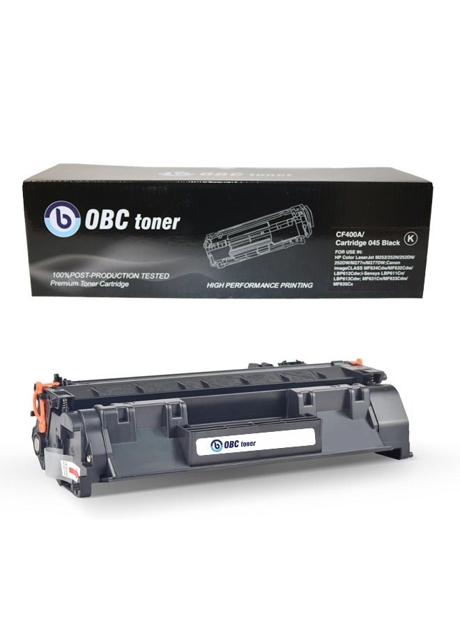 OBC Compatible Black Laser Toner Cartridge Replacement for HP CF400A 201A and Canon Cartridge 045 Prints up to 1,500 pages in high quality - Image 1