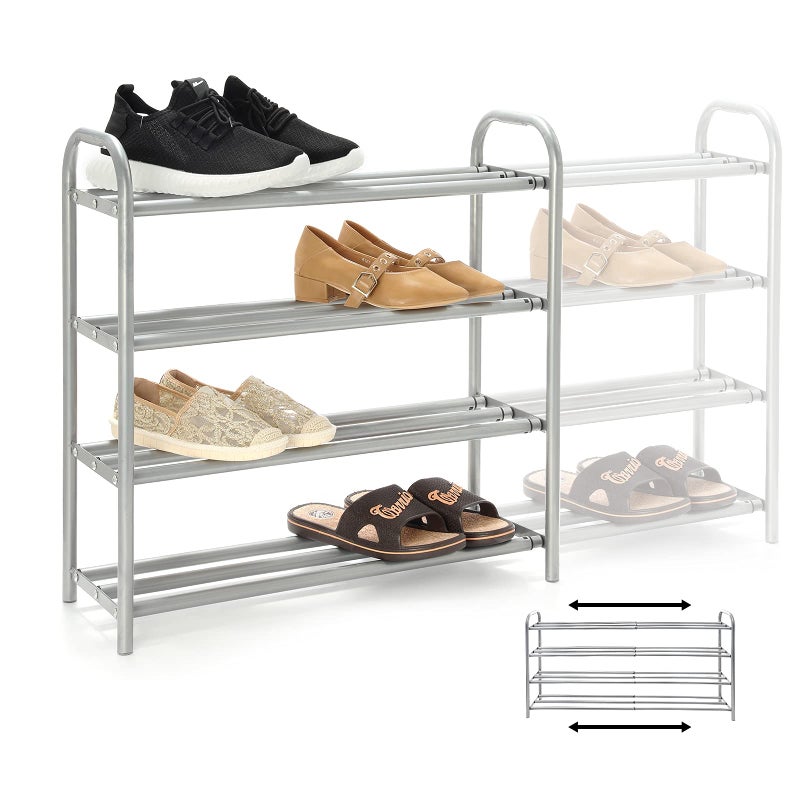 GUANJUNE 4 Tier Extendable Shoe Rack OrganiserHeavy Duty Metal Shelf Organise Holds upto 20 Pairs ShoesSpace Saver Rack for Wardrobe