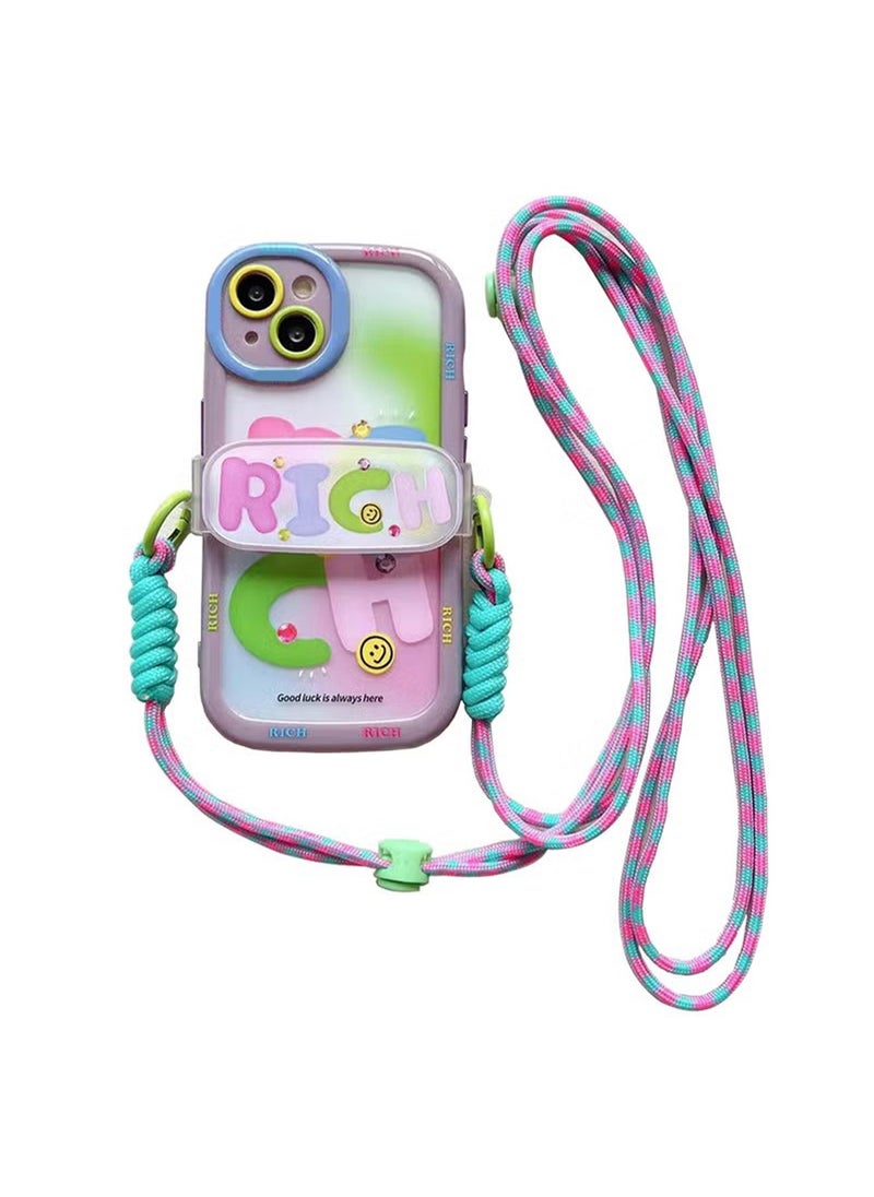 X-level iPhone 14 Plus Case Cover Lovely Halo Dyed Pink Green RICH with Adjustable Strap Chain Crossbody Lanyard for Women Girly, Soft TPU Full Protective Protector Accessories Back Cover for iPhone 14 Plus  - Image 1