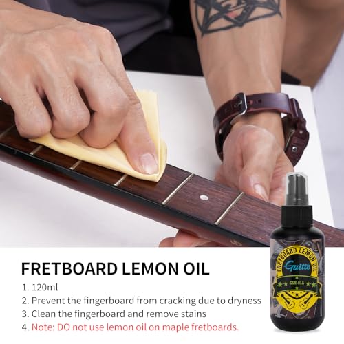 GUITTO Guitar Cleaning Kit, All in One Guitar Care Kit Fretboard Lemon Oil, Polish, Guitar String Cleaner, Microfiber Cloth GSN-01 - Image 2