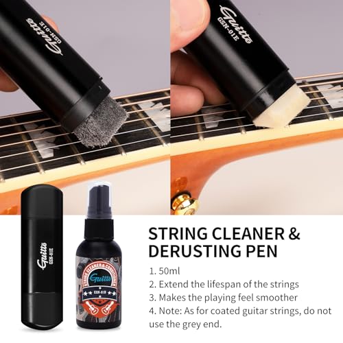GUITTO Guitar Cleaning Kit, All in One Guitar Care Kit Fretboard Lemon Oil, Polish, Guitar String Cleaner, Microfiber Cloth GSN-01 - Image 3