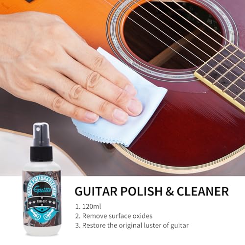 GUITTO Guitar Cleaning Kit, All in One Guitar Care Kit Fretboard Lemon Oil, Polish, Guitar String Cleaner, Microfiber Cloth GSN-01 - Image 4