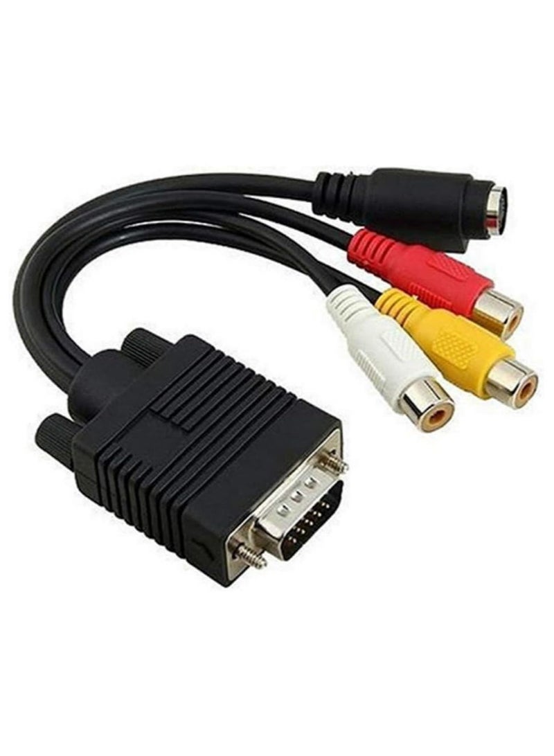 High Performance VGA SVGA to S-Video 3 RCA Composite AV TV Out Adapter Converter Cable for PC Laptop  - Image 1