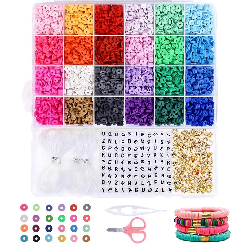 Greentime 4500pcs Clay Beads,24 Color 6mm Heishi Beads Round Flat Vinyl Disc Spacer Loose Beads with for Jewelry Making Necklace Bracelet - Image 1