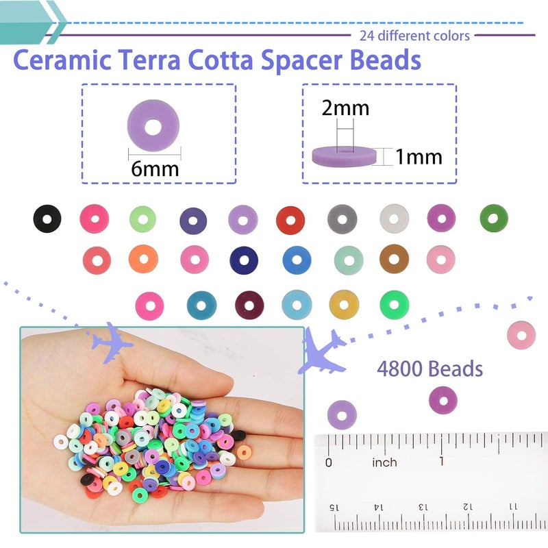 Greentime 4500pcs Clay Beads,24 Color 6mm Heishi Beads Round Flat Vinyl Disc Spacer Loose Beads with for Jewelry Making Necklace Bracelet - Image 3
