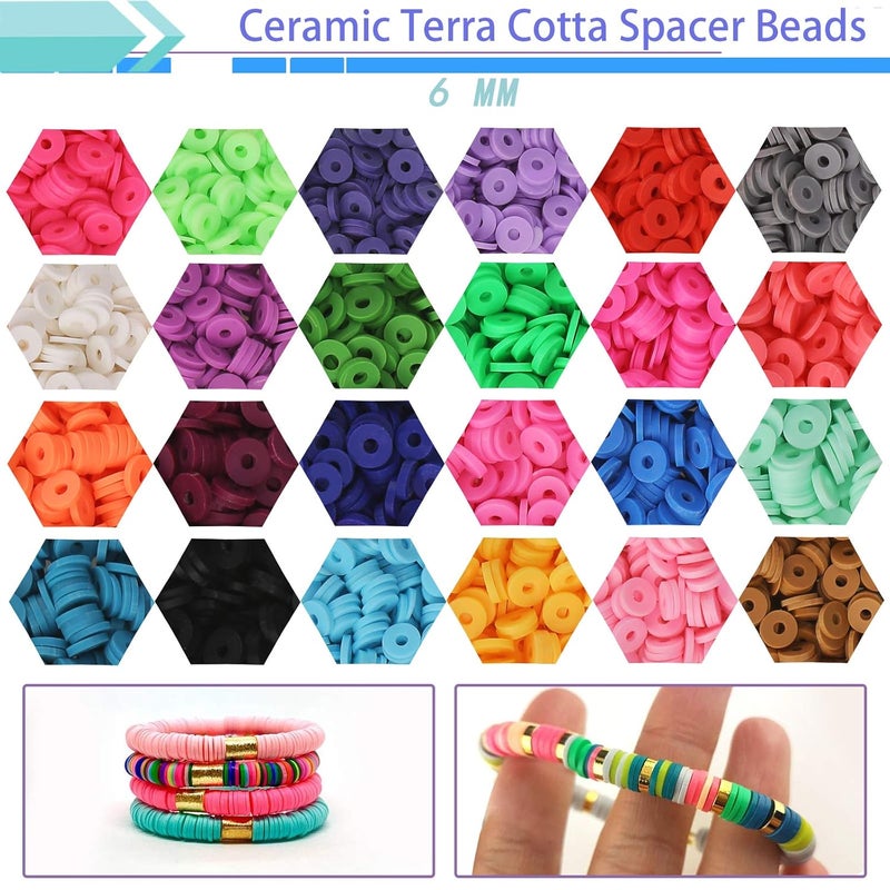Greentime 4500pcs Clay Beads,24 Color 6mm Heishi Beads Round Flat Vinyl Disc Spacer Loose Beads with for Jewelry Making Necklace Bracelet - Image 2