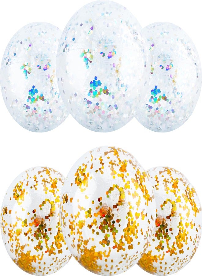 Feradny 6 Pack 24 Inch 16 Inch Inflatable Glitter Beach Ball Clear Inflatable Pool Beach Ball with Confetti for Adults Kids Summer Beach Pool Birthday Party Favor, 2 Size (Color Set 1)… - Image 1