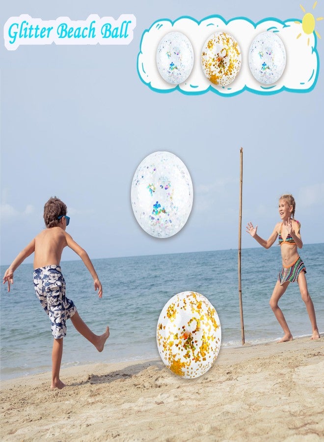 Feradny 6 Pack 24 Inch 16 Inch Inflatable Glitter Beach Ball Clear Inflatable Pool Beach Ball with Confetti for Adults Kids Summer Beach Pool Birthday Party Favor, 2 Size (Color Set 1)… - Image 4