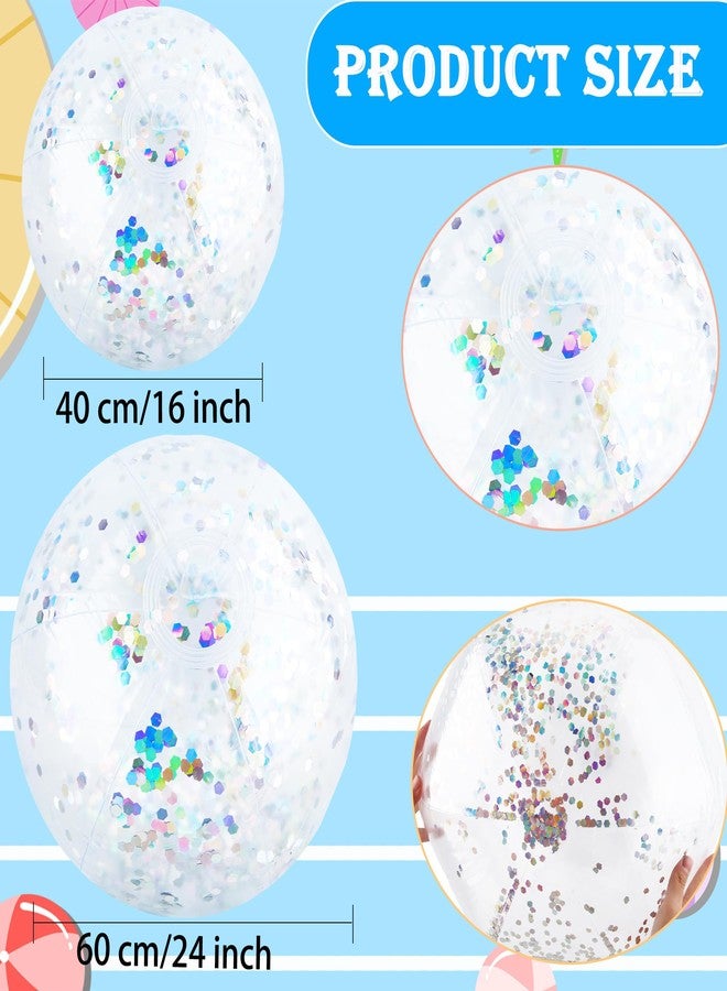 Feradny 6 Pack 24 Inch 16 Inch Inflatable Glitter Beach Ball Clear Inflatable Pool Beach Ball with Confetti for Adults Kids Summer Beach Pool Birthday Party Favor, 2 Size (Color Set 1)… - Image 2