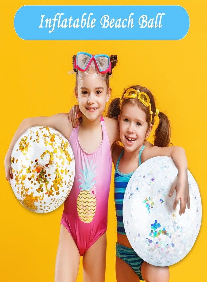 Feradny 6 Pack 24 Inch 16 Inch Inflatable Glitter Beach Ball Clear Inflatable Pool Beach Ball with Confetti for Adults Kids Summer Beach Pool Birthday Party Favor, 2 Size (Color Set 1)… - Image 3