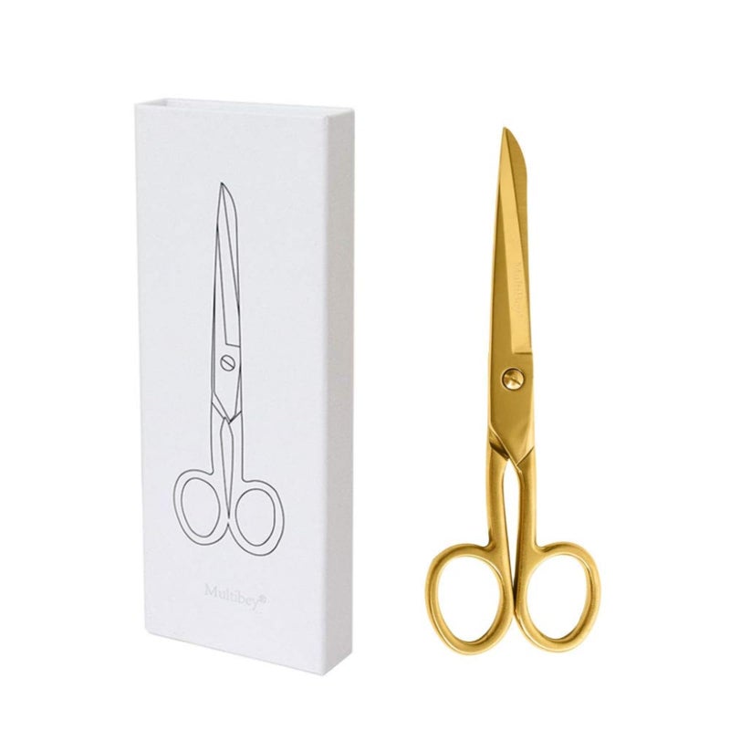 MultiBey Gold Scissors 7 Tailor Fabric Paper Cutting Tools Craft Scissors Shears Heavy Duty Copper Straight Recycled Home Office Scissors Cutter