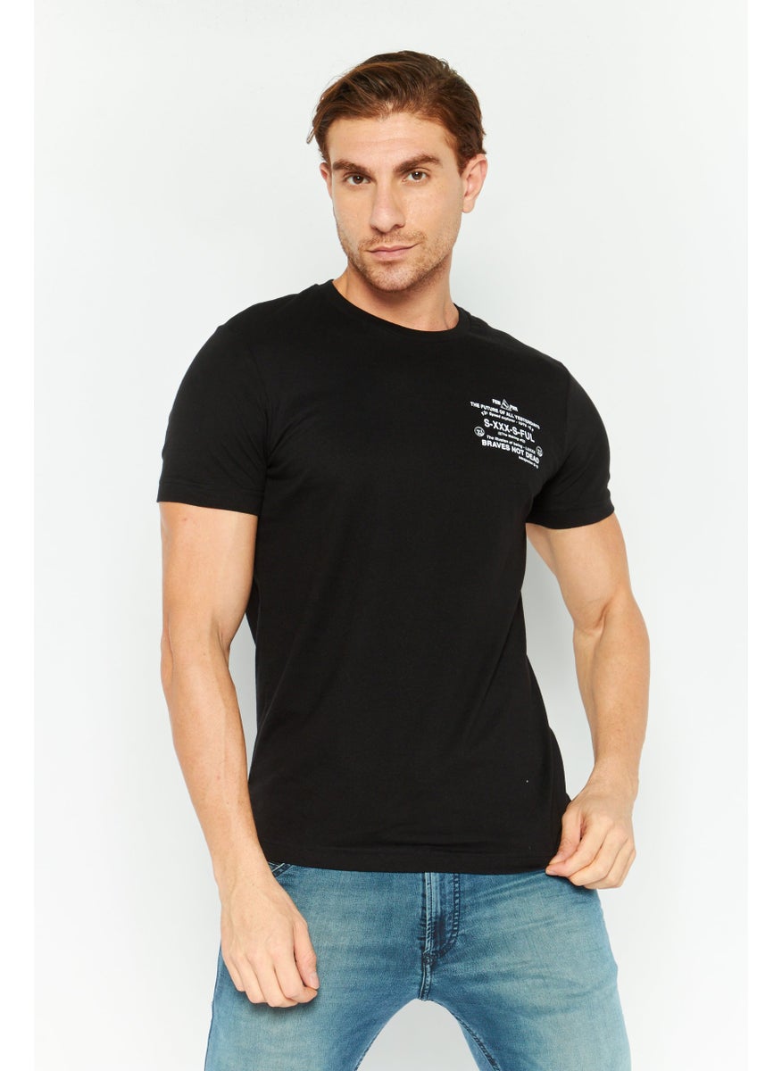 DIESEL Men Crew Neck Short Sleeves Printed T-Shirt, Black  - Image 1