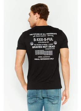 DIESEL Men Crew Neck Short Sleeves Printed T-Shirt, Black  - Image 2