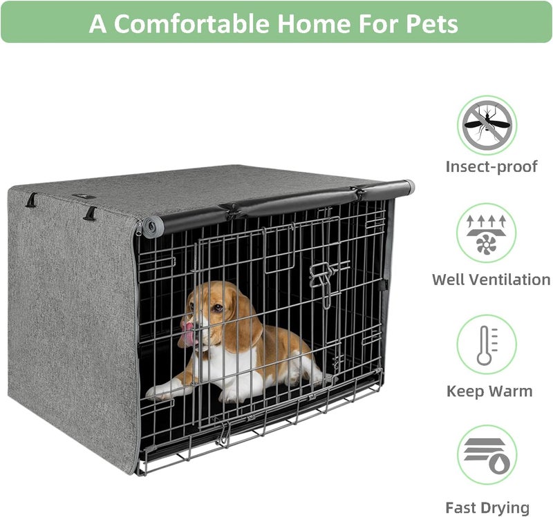 إكس-زون بيت غطاء لقفص الكلاب ذو البابين من X-ZONE PET - مصنوع من البوليستر (يناسب القفص السلكي بحجم 36 بوصة)، لون رمادي - Image 5