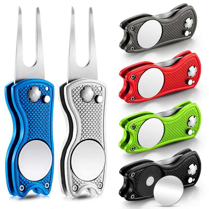 Skylety 6 Packs Golf Repair Tool Stainless Steel Foldable Golf Divot Tool Magnetic Button Ball Marker(Mixed Colors) - Image 1