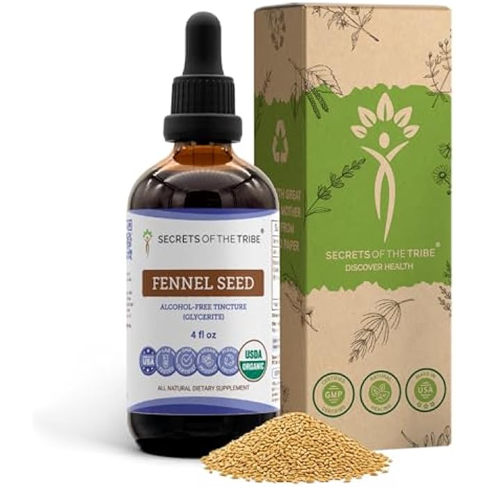 Secrets of the Tribe Fennel Seed USDA Organic Tincture | Alcohol-Free Extract, High-Potency Herbal Drops | Made from 100% Certified Organic Fennel (Foeniculum vulgare) Dried Seed (4 Fl Oz (Pack of 1)) - Image 1