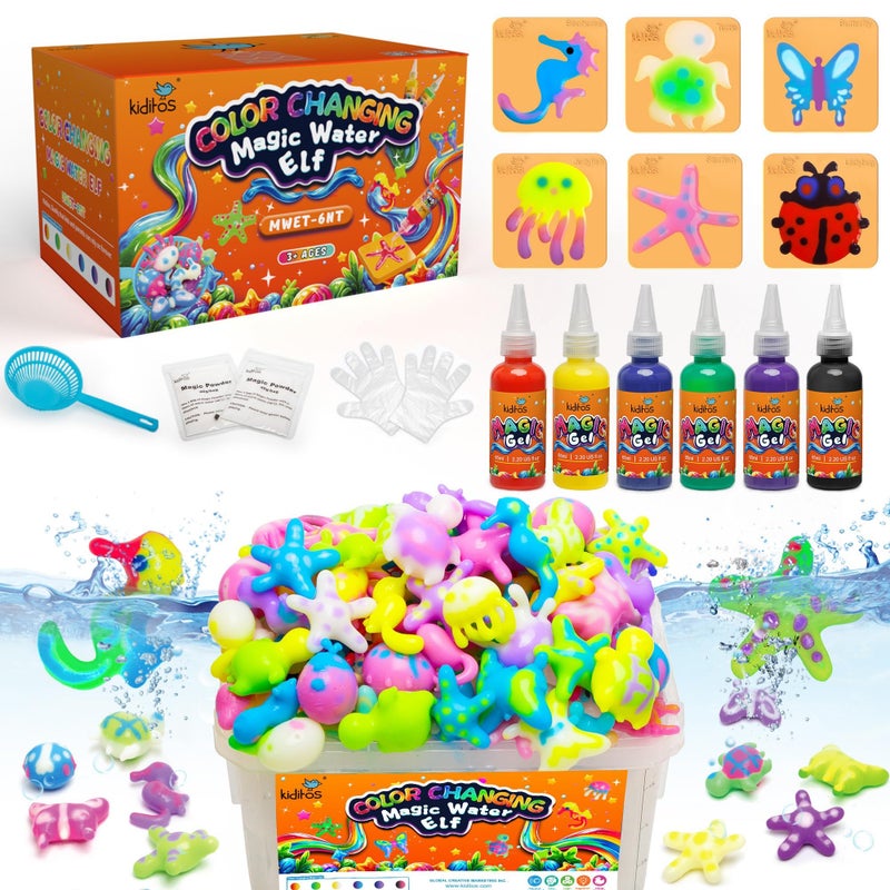 Kiditos Color Changing Magic Water Elf Toy Kit, Magic Aqua Fairy Water Gel Kit with 6 Color Changing Gels and 6 Molds. Christmas Gifts, Birthday Gifts, Party Favors, Arts&Crafts DIY STEM Kits for Kids - Image 1