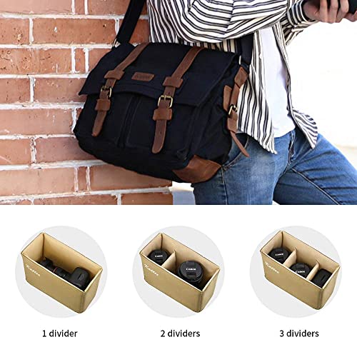 Kattee Leather Canvas Camera Bags for Men Vintage DSLR SLR Messenger Shoulder Bags Black - Image 5