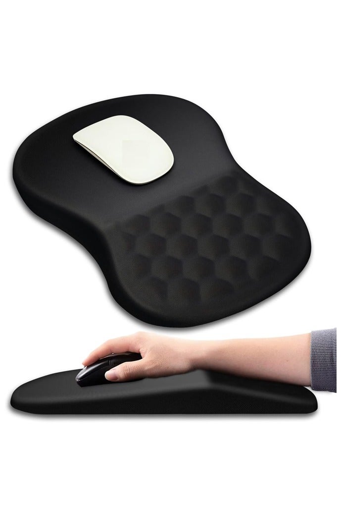 صاروخ فلاير Rocket Flyer Ergonomic Mouse Pad Wrist Support with Massage Design, Wrist Rest Pain Relief Mouse Pad with Memory Foam and Non-Slip PU Base, Wireless Mouse and Desk Mouse Pad (12x8 inches, Black) - Image 1