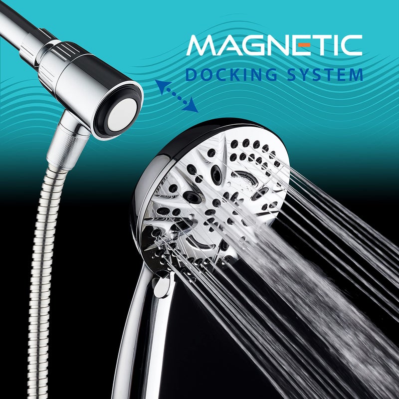 AquaDance New Magnetic Guidance Docking System - High-Pressure 8-setting Handheld Shower Head with Giant 5 inch Face, Magnetic Bracket, Extra-long 72 inch Stainless Steel Hose/All Chrome Finish - Image 2