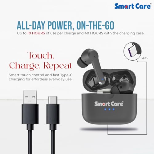 SMARTCARE SC-909 Digital Hearing Aid Buds | 16-Channel WDRC | Bluetooth 5.2 | 40 Hour Battery Life | Rechargeable TWS Device with Button Control | Type-C Charging | for Mild to Moderately Severe Loss - Image 5