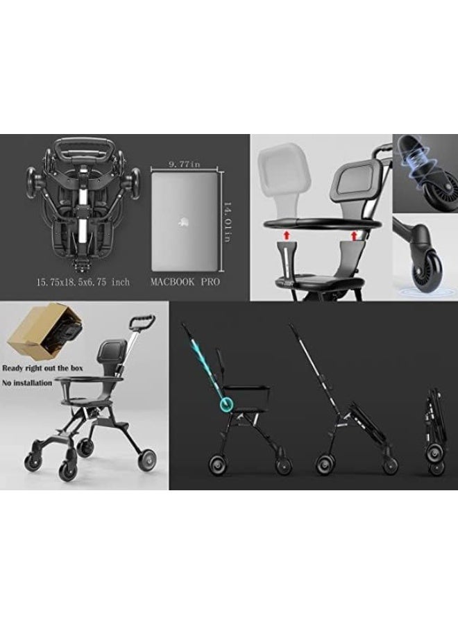 عربة أطفال محمولة للسفر - عربة طيران مدمجة - عربة صغيرة للسفر مع الأطفال - عربة أطفال لجميع التضاريس، سوداء - Image 3