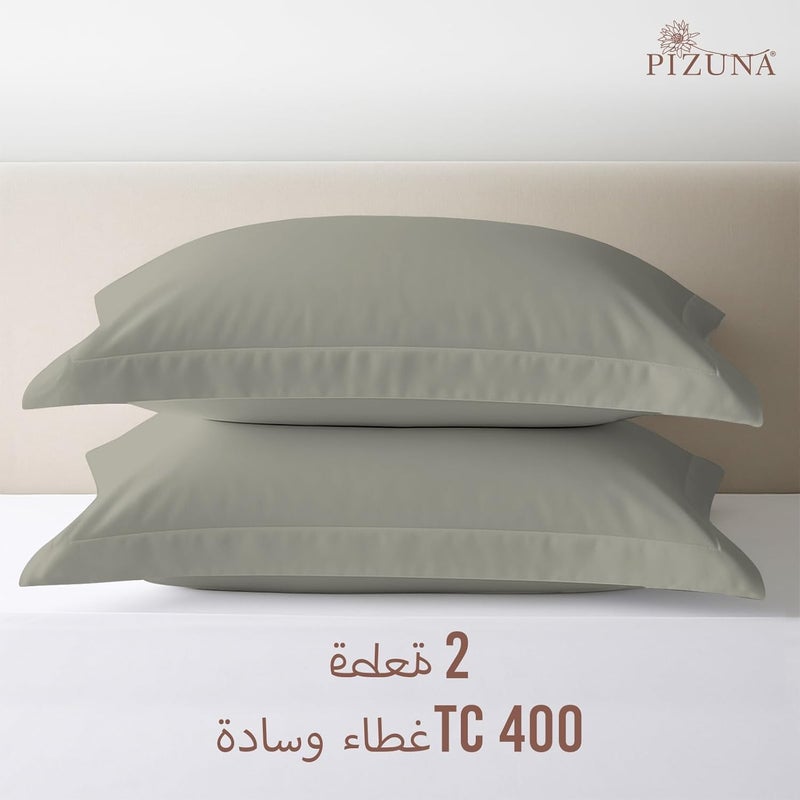 بيزونا أغطية وسائد بيزونا قطن 100% مقاس كينغ 50 × 90 سم فضي، عدد الخيوط 400، غطاء وسادة ناعم فاخر من القطن طويل التيلة بنسيج الساتان مع حاشية 5 سم (غطاء وسادة ناعم للنوم - قطعتان) - Image 3