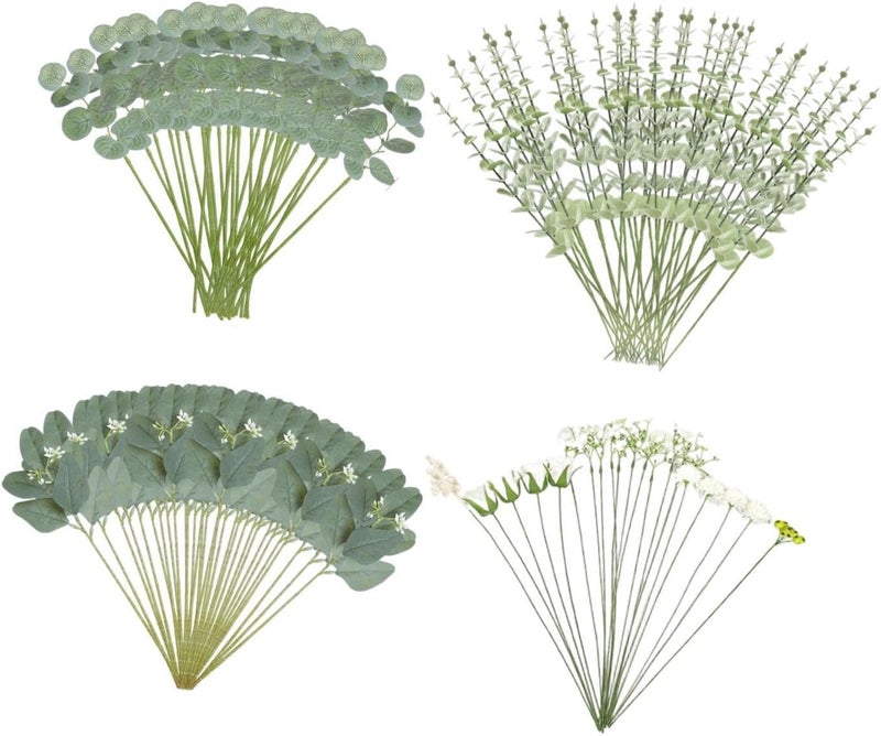 HouseVibe 110 Artificial Eucalyptus Leaves Stems Faux Greenery Branches for Flower Arrangements Home Farmhouse Wedding Party Decor- Style a - Image 1
