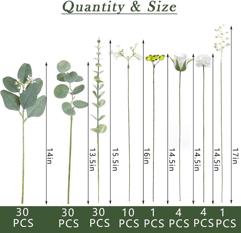 HouseVibe 110 Artificial Eucalyptus Leaves Stems Faux Greenery Branches for Flower Arrangements Home Farmhouse Wedding Party Decor- Style a - Image 3