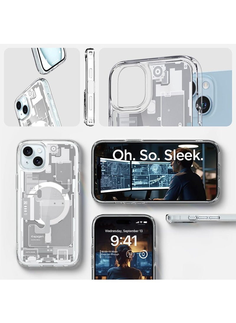 Spigen - Ultra Hybrid MagFit for iPhone 15 Case Cover with MagSafe - Zero One White - Image 1