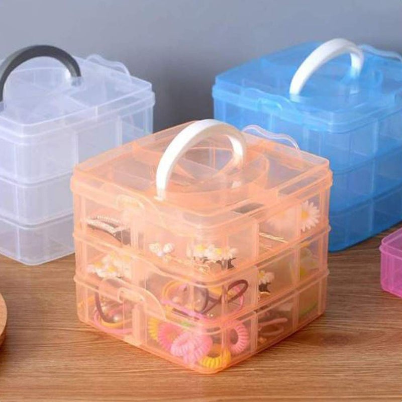 EBOFAB 18 Grid Plastic Accessories Storage Box 3 Layer Jewelry Storage Organizer with Collapsible DividersMulticolour - Image 5