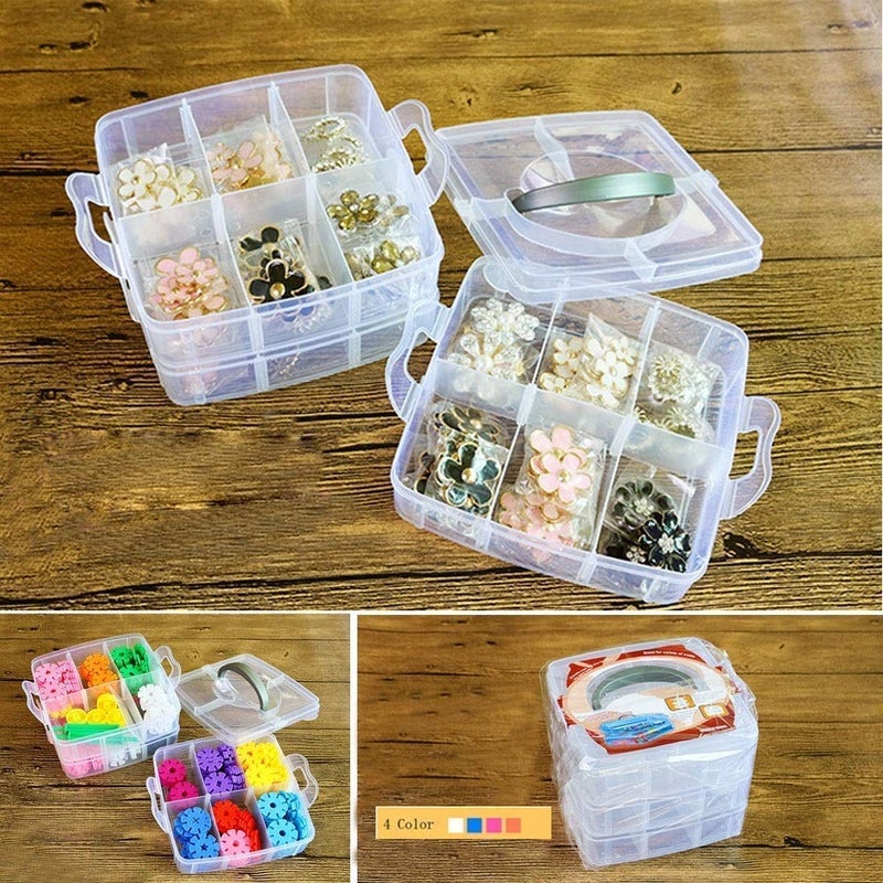 EBOFAB 18 Grid Plastic Accessories Storage Box 3 Layer Jewelry Storage Organizer with Collapsible DividersMulticolour - Image 4