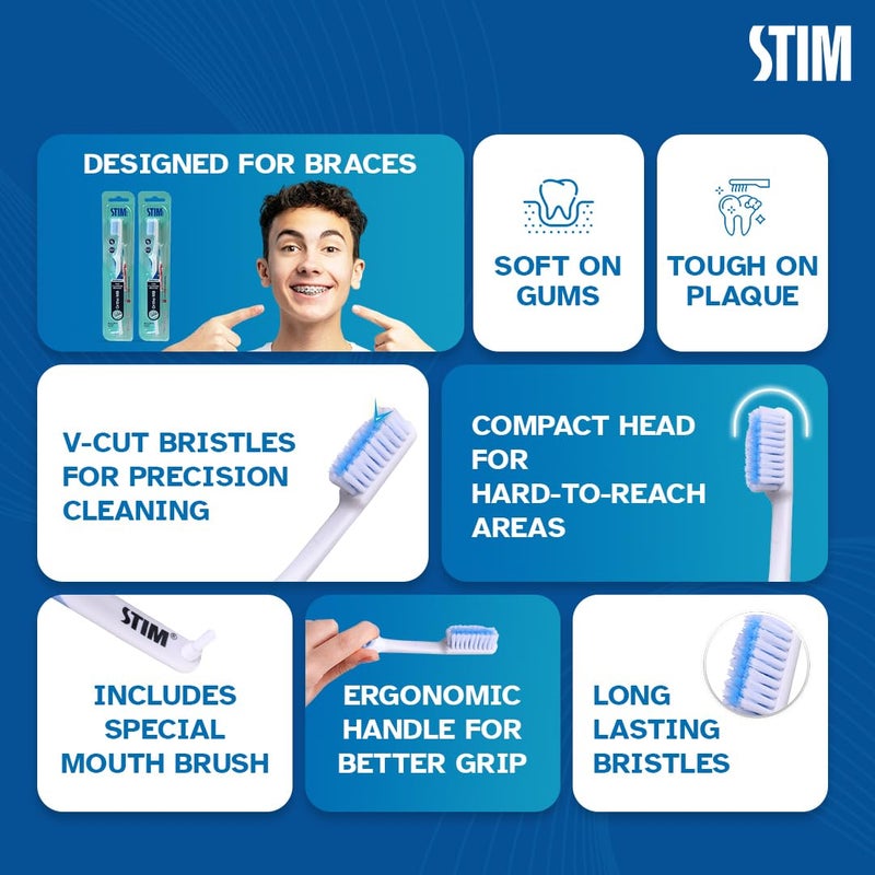 STIM فرشاة أسنان أورثو MB للأقواس، شعيرات فائقة النعومة للبالغين - عبوة من 3 - Image 2