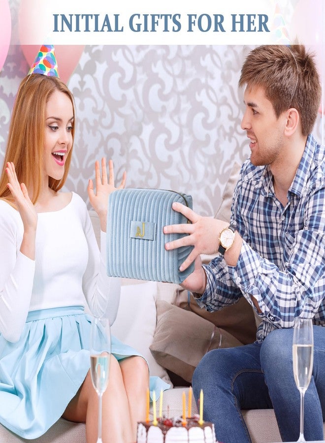 COSHAYSOO Travel Makeup Bag Quilted Make Up Pouch Initial Velvet Cosmetic Case with Butterfly Decorations for Women Birthday Party Favor Supplies Cool Popular Easter Valentines Gifts Blue Letter D - Image 5
