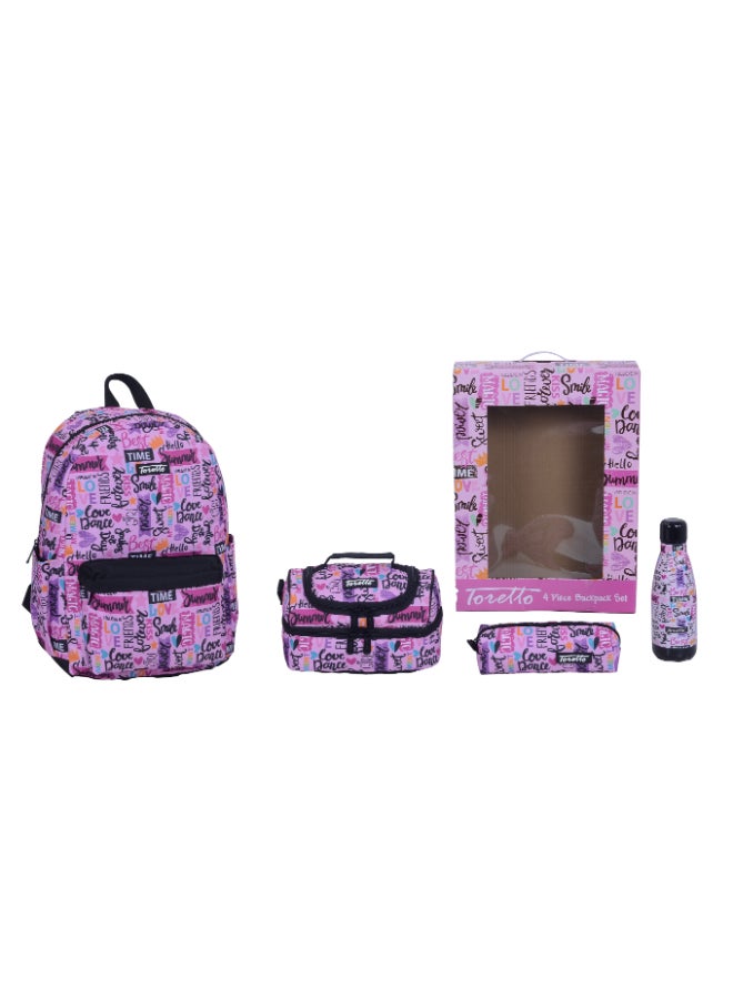 Toretto 4 PCS Backpack Set with 17 " School Backpack , Lunch Bag, Water Bottle & Pencil case, Gift for girls - Image 1