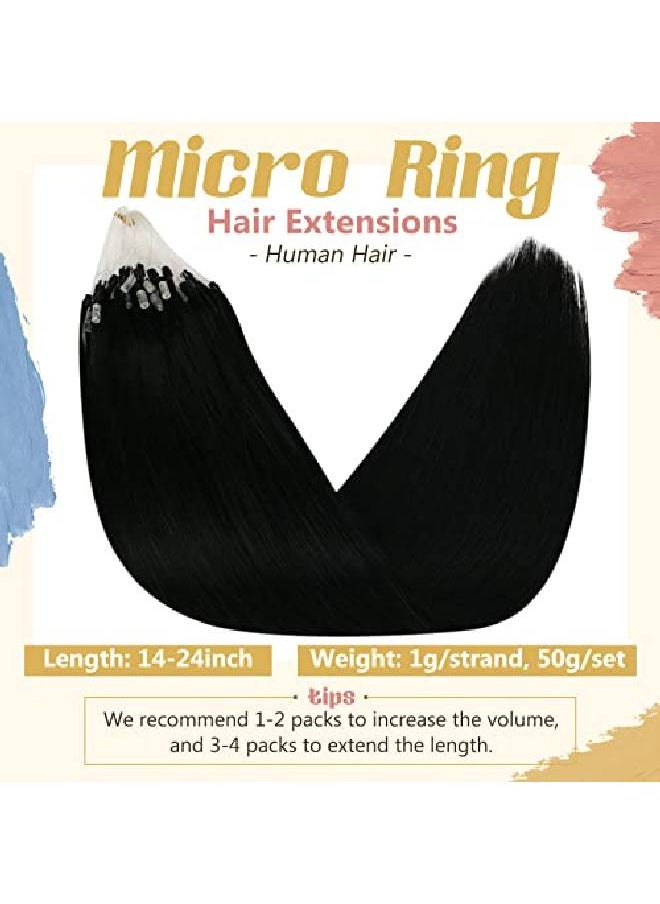 Sunny Hair - Sunny Micro Link Hair Extensions Human Hair Jet Black Hair Extensions Micro Ring 1 Black Cold Fusion Micro Beads Hair Extensions Human Hair Black Micro Loops Real Hair Extensions 50G/50S 18Inch - Image 1
