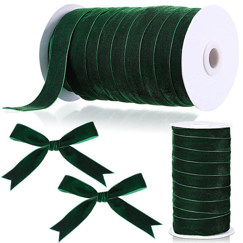 Chuangdi 1 Inch 30 Yard Green Velvet Ribbon Spool Vintage Velvet Ribbons for Gift Wrapping Decoration Party Wedding Arts Crafts Wide Single Face Velvets Ribbon Bow Making