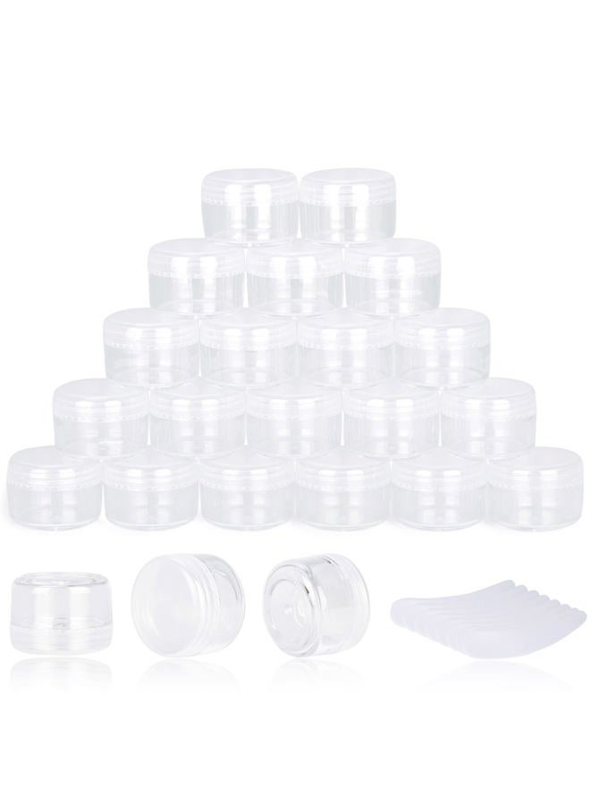 YOMOSPACE 100PCS 5 Gram Sample Containers, 5ml Empty Jars with Lids, Small Cosmetic Containers, Mini Sample Jars with 8PCS Mini Spatulas for Make Up, Oils, Lotion, Powder, Paint, Jewelry, Lip Balms(Clear Lid) - Image 1