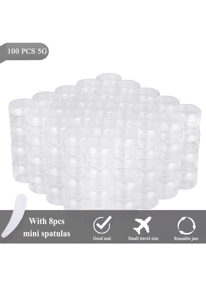 YOMOSPACE 100PCS 5 Gram Sample Containers, 5ml Empty Jars with Lids, Small Cosmetic Containers, Mini Sample Jars with 8PCS Mini Spatulas for Make Up, Oils, Lotion, Powder, Paint, Jewelry, Lip Balms(Clear Lid) - Image 5