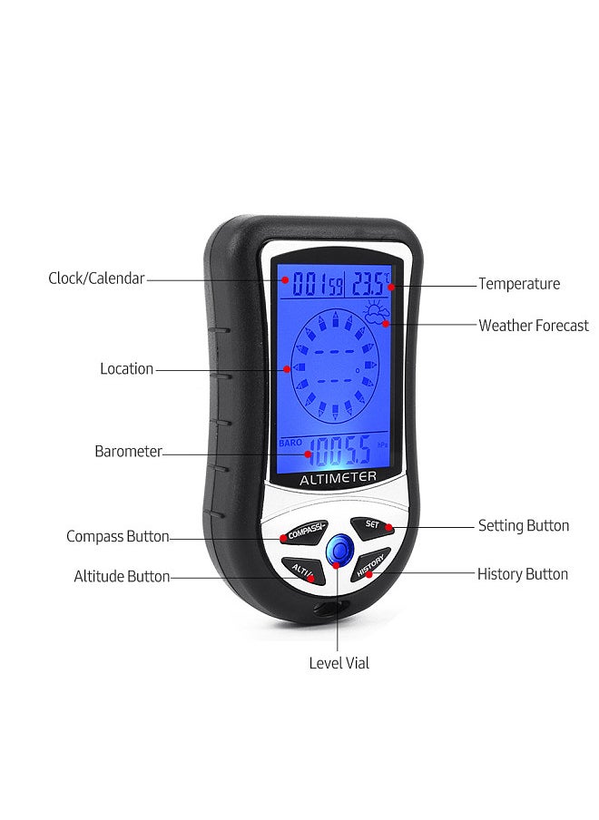 Generic - 8-in-1 Multifunctional Electronic Altimeter Barometer LCD Digital Compass Thermometer Portable Handheld Height Gauge Weather - Image 1