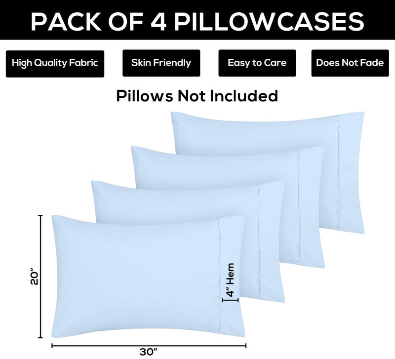 يوتوبيا بيدينج حالات وسادة ملكة الفراش يوتوبيا - 4 حزمة - إغلاق المظروف - نسيج الألياف الدقيقة الناعمة - تتلاشى وسادة مقاومة لتغطية الملكة بحجم 20 × 30 بوصة (كوين جليد أزرق) - Image 3