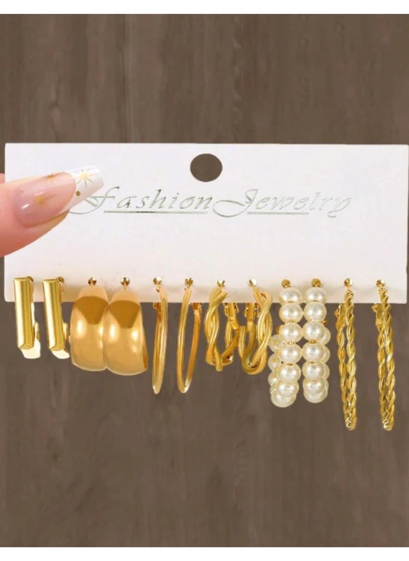 Huitich Stylish 24-Pair Gold Colour Tone Hoop Earrings Set Multiple Sizes & Designs  - Image 2