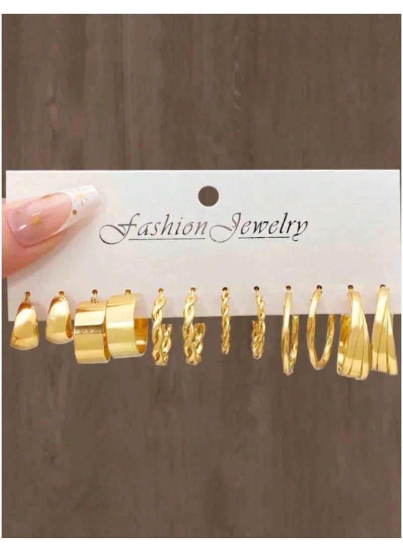 Huitich Stylish 24-Pair Gold Colour Tone Hoop Earrings Set Multiple Sizes & Designs  - Image 4