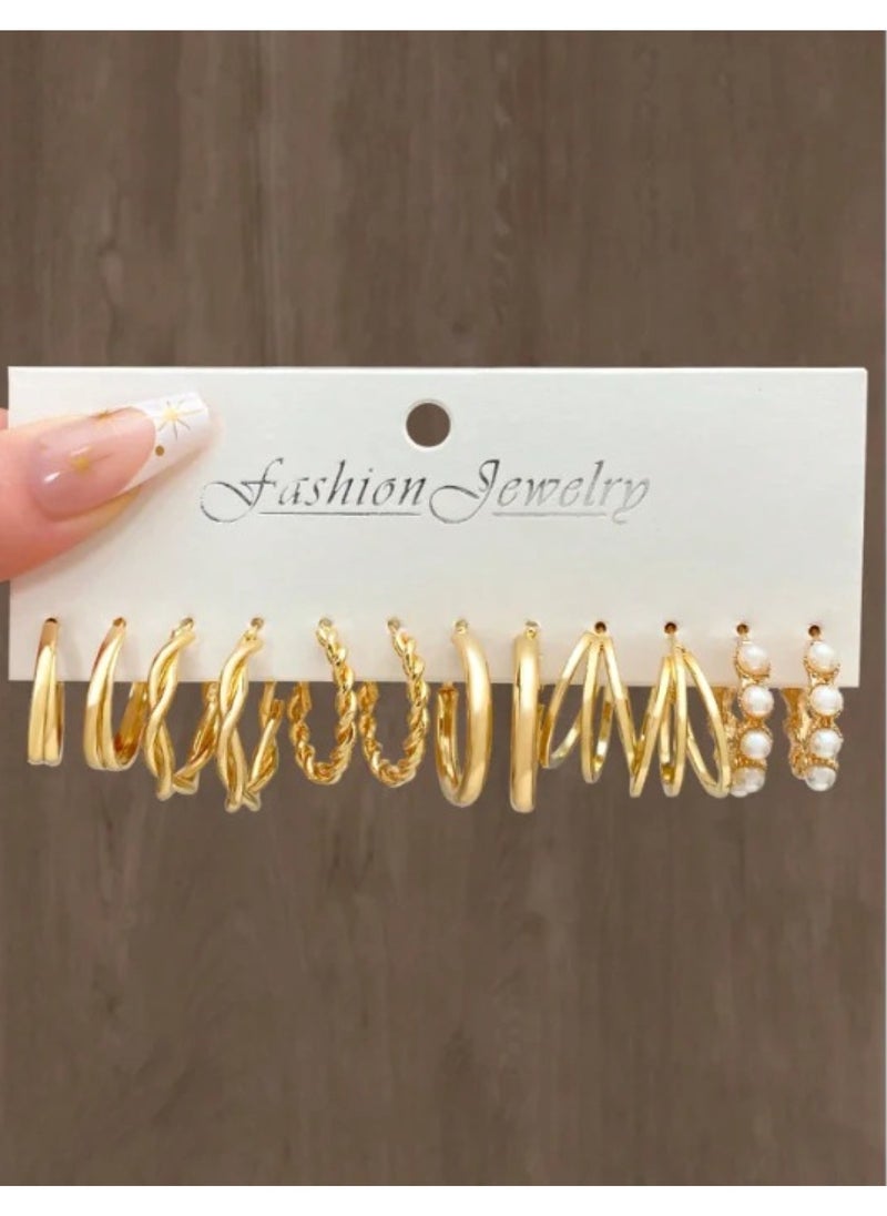 Huitich Stylish 24-Pair Gold Colour Tone Hoop Earrings Set Multiple Sizes & Designs  - Image 3