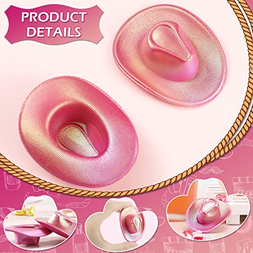 Sotiff 12 Pcs Mini Cowboy Hats Miniature Cowboy Hat Set West Party Supplies Neon Holographic Tiny Western Cowgirl Hat Pack Small Doll Decor for Doll Theme Party Drinks Bottle Cupcake TopperNeon Pink - Image 5