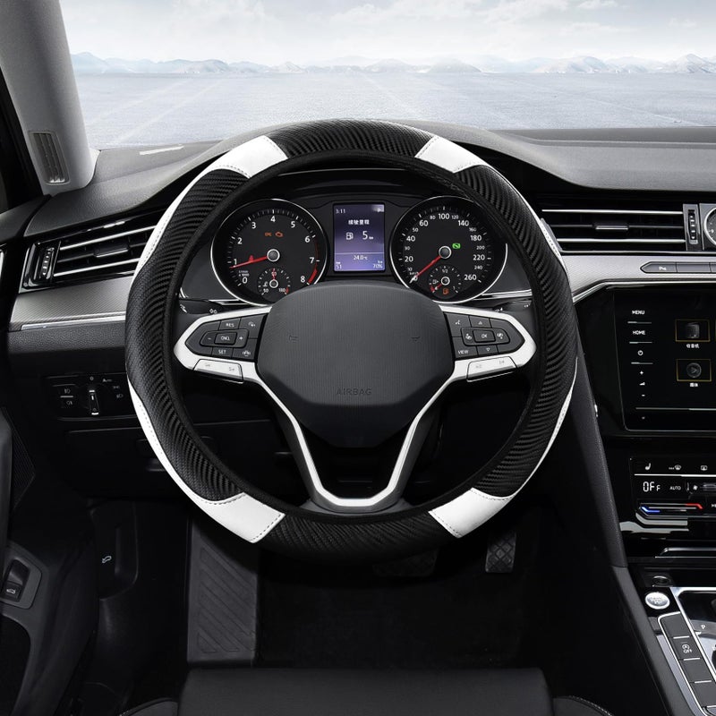 Tecledsn Car Steering Wheel Cover Steering Wheel Protector Universal 14515 Inch Microfiber Leather Breathable Auto Steering Wheel Covers Carbon Fiber Steering Wheel Cover for Women Men White - Image 3